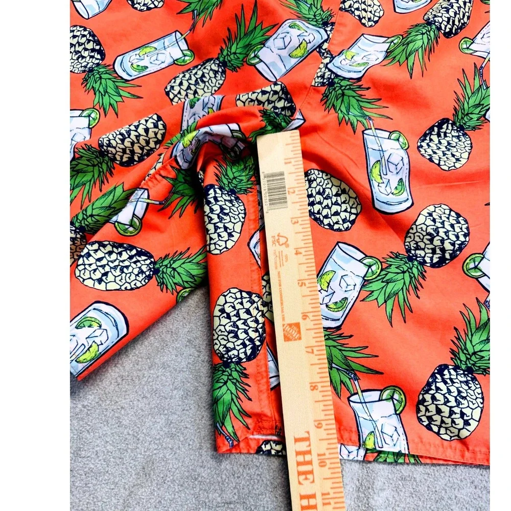 Island Passport 3XL Mens Swim Trunks Pineapple Cocktail Print Mesh Lined Orange